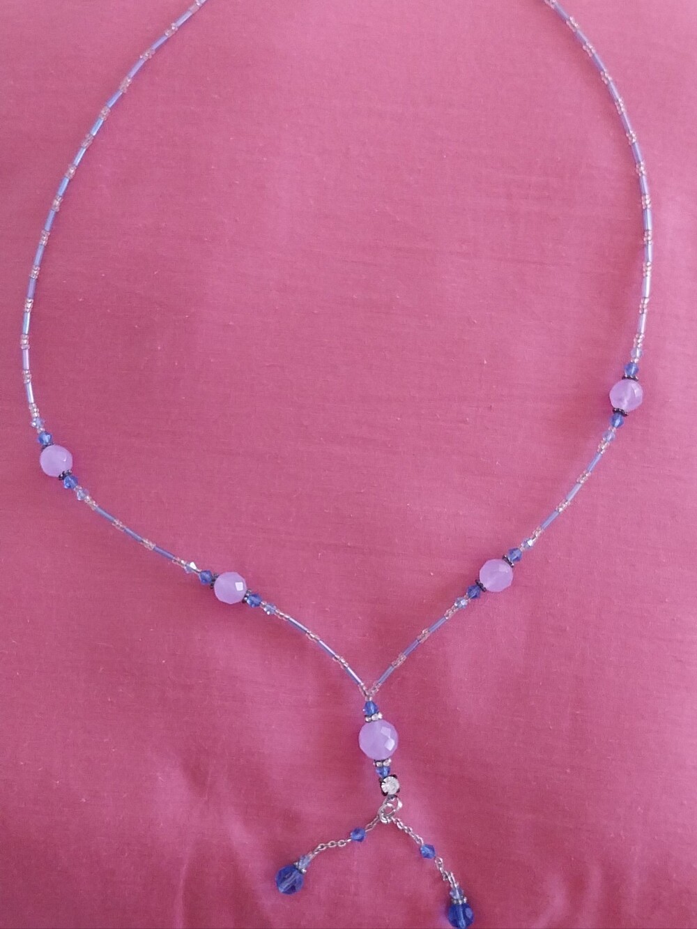 Delicate Lavender and Blue Beaded Lariat Necklace